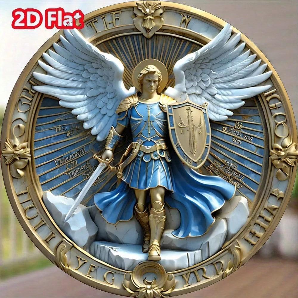 Tinplate Archangel Michael Round Wall Sign Home Decorative Art