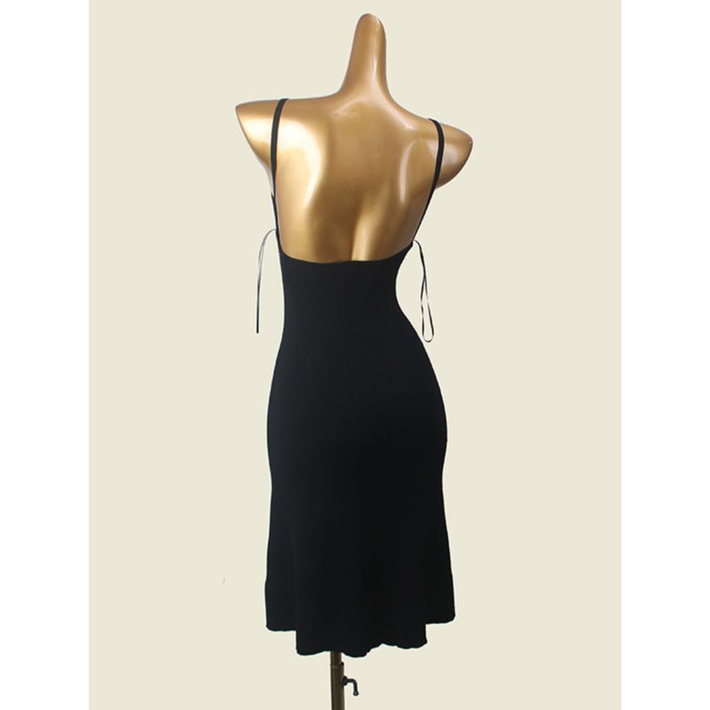 American Fashion Brand Beauty Back Suspender Skirt Fashion Wind Black Texture Square Collar Knitting Dress