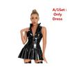 Women Sexy Glossy Leather Slip Dress Lady Erotic Shaping Pleated Short Dress PVC Zipper Porn Breast Exposing Latex Mini Dresses