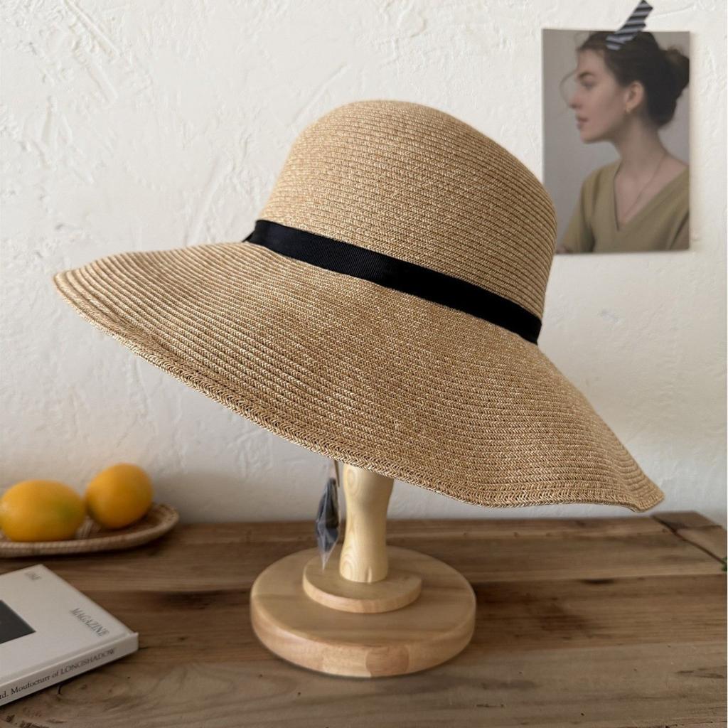 Japanese Style Folding Fine Braided Straw Hat Woman Fashion Wide Brim Vacation Sun Protection Beach Hat Accessories