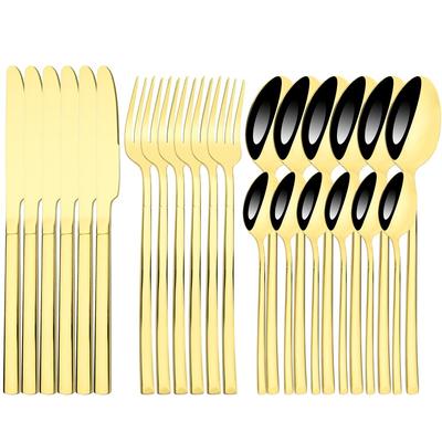 Set di posate in oro a specchio, 24 pezzi, set di posate in acciaio inossidabile, set di posate da cucina, coltello, cucchiaio, forchetta, cucchiaino da tè, set di stoviglie