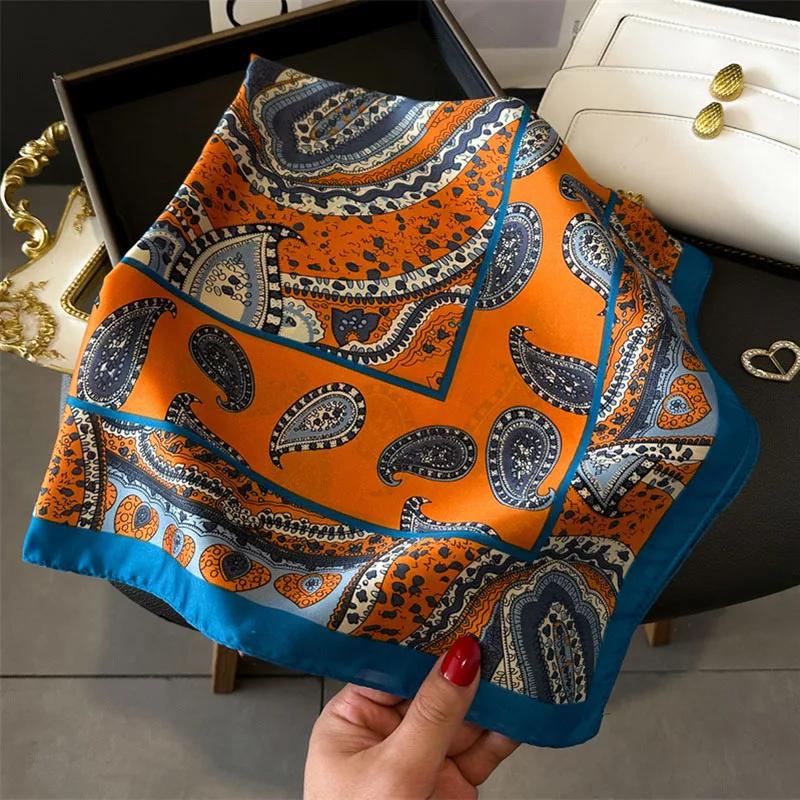 

70см Роскошный Квадратный Шарф из Имитированного Шелка Женский Галстук на Шею Сумка Повязка для Волос Пляжный Хиджаб Носовой Платок Головной Головные Повязки Бандана Фуляр Лента 70x70cm