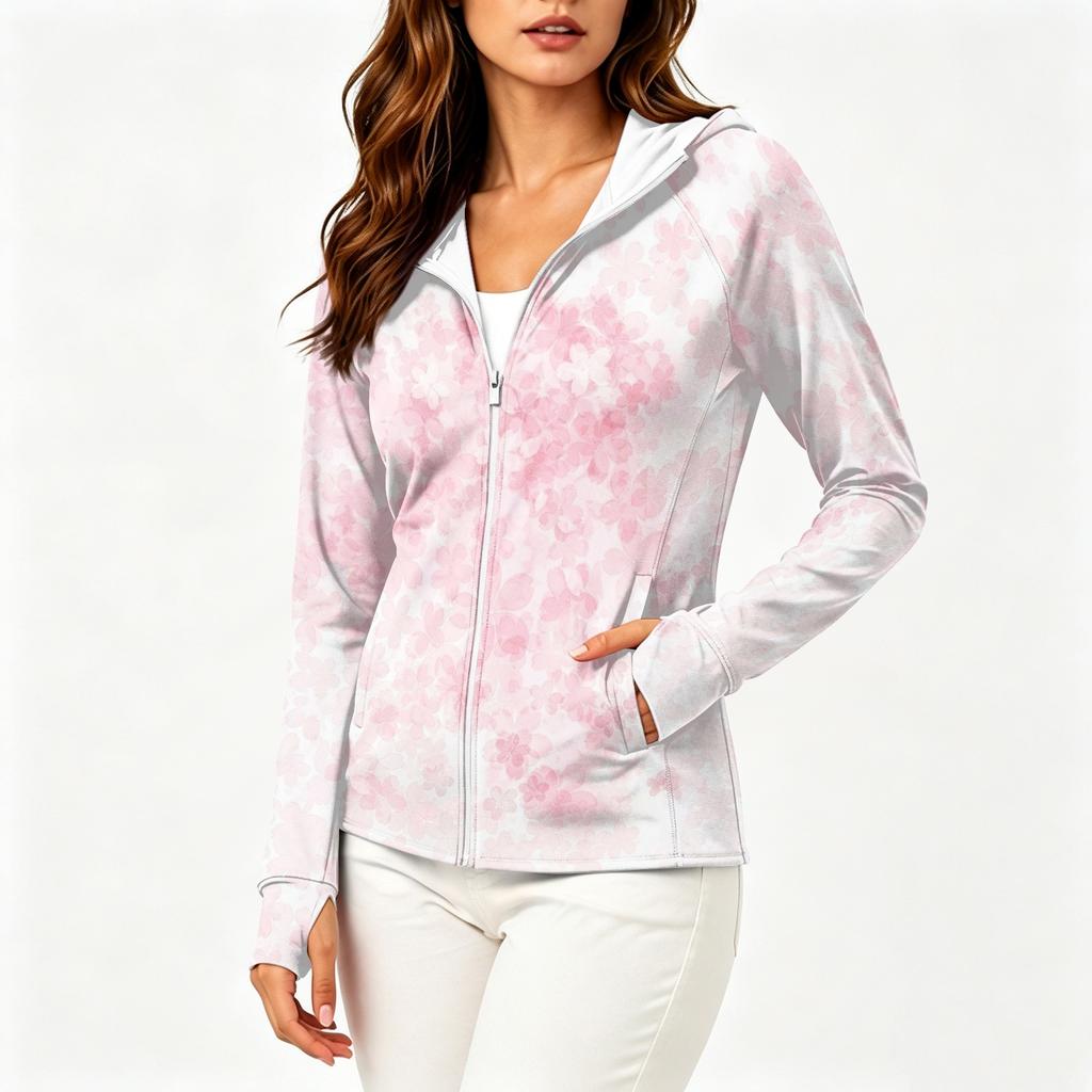 Chaqueta Ligera con Cremallera y Capucha para Mujer, Manga Larga, Estampado Floral, Protección Solar, Ropa Exterior con Bolsillos