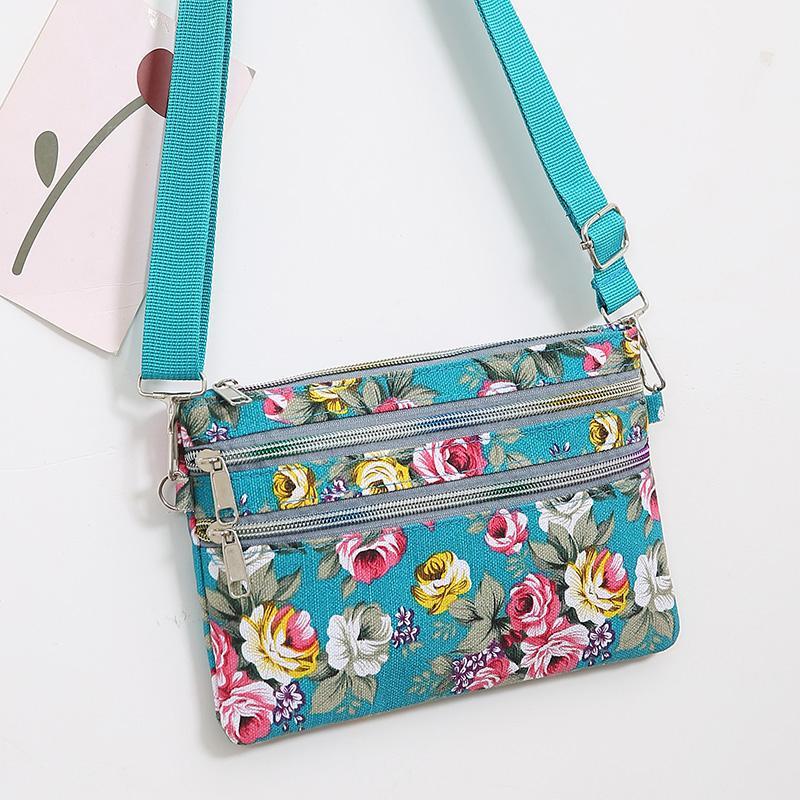 Flerlags skulderveske crossbody-veske lett blomst liten stoffveske dameveske lerret telefonveske mamaveske