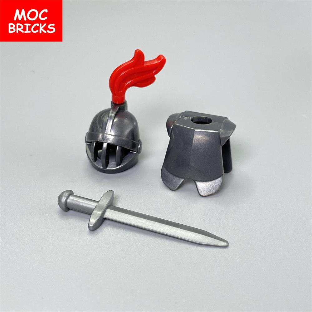 5sets/lot MOC Bricks Medieval Knights Hero Armor Paint Helmet sword warrior soldier Educational Building Blocks Toys