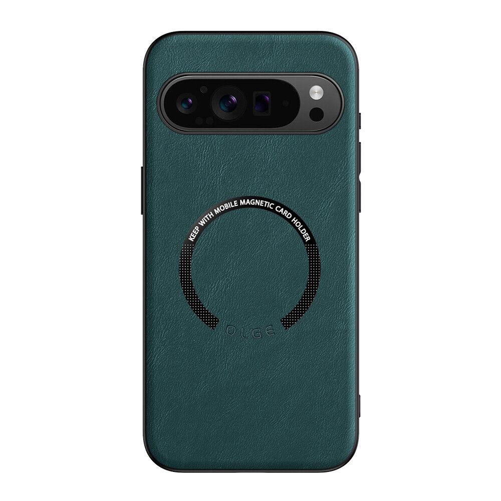 

Роскошный деловой кожаный магнитный чехол для телефона Magsafe для Google Pixel 9 Pro XL с беспроводной зарядкой, защитный экран, противоударный защитный жесткий чехол For Pixel 9 pro зелёный