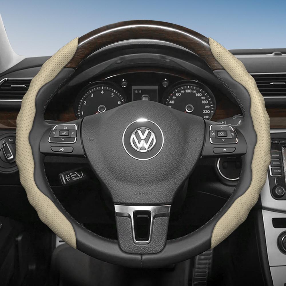 Suitable for Volkswagen Steering Wheel Cover, Wavy Sports Breathable Leather Segmented Anti-Slip Sweat-Absorbing Protective Cover Golf Passat Polo