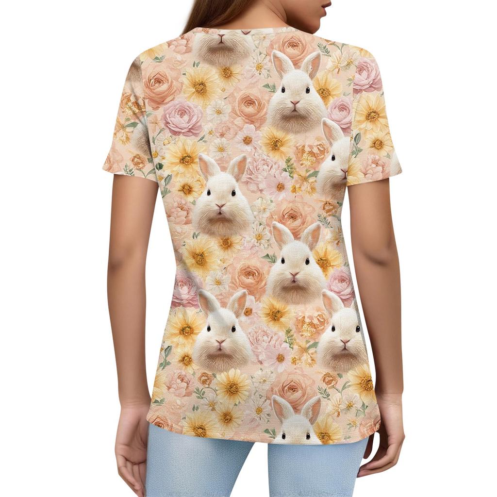 Damen T-Shirt mit Aufdruck und Knopfleiste, kurzärmelig, für den Alltag, Wochenendmode, Basic, V-Ausschnitt, normales Oberteil