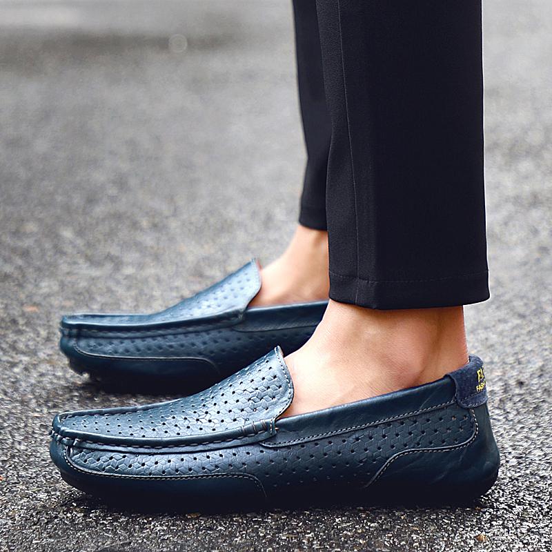 Summer Classic Men Casual Shoes Brand Formal Business Genuine Leather Breathable Outdoor Walking Loafers Shoe Large Size