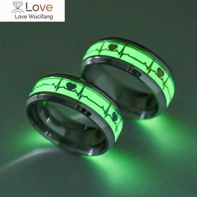Fashion Stainless Steel Luminous Finger Ring For Women Men Glowing In Dark Heart Couple Wedding Bands Jewelry Gift Accessories
