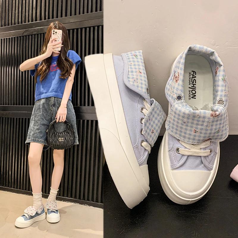 Fashion 2025 Soft Women Niche Design Chunky Casual Sneaker High Top Canvas Shoes Student Convertible Two Way Wear Skate Shoes Thick Sole