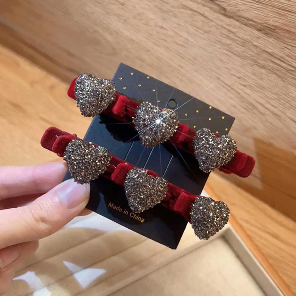 Grzywka z flokowanego materiału, klips boczny, kryształowe serce miłości, wsuwki do zaplatania włosów, kobiety, dziewczynki, spinki do grzywki, akcesoria do włosów