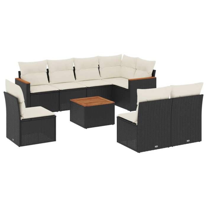 VidaXL Garden Lounge Set with Cushions 9 Pcs, Patio Sofas, Patio Furniture Set, Outdoor Furniture, Black 3258451