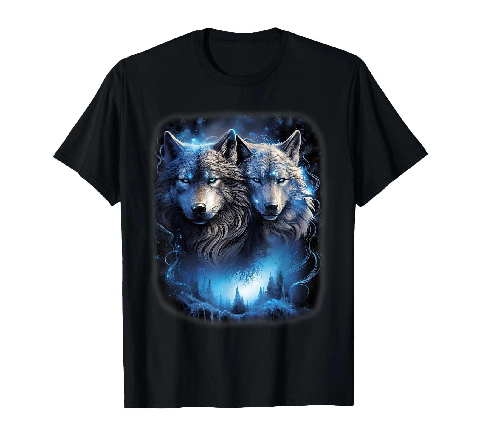 

Wolf Wolves in Forest Galaxy Moon Fantasy Art Wildlife T-Shirt S