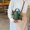 Fashion PU Leather Mini Bear Cylinder Handbag Women'S Crossbody Bucket Bag Women Zipper Shoulder Bag Scarf Decor