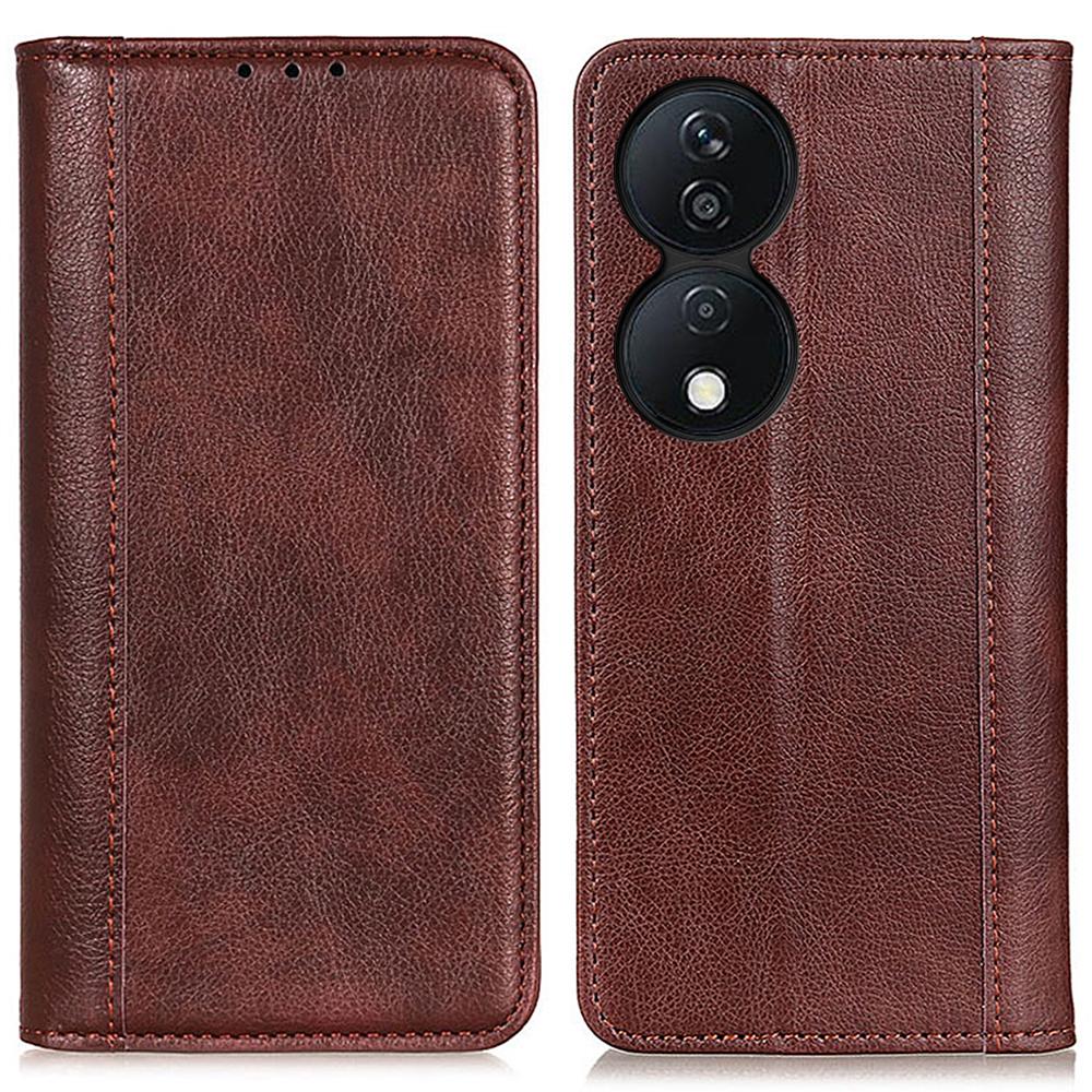 

For Honor X7b 4G/90 Smart/Play 50 Plus 5G Litchi Texture Case Split Leather Wallet Cover Brown