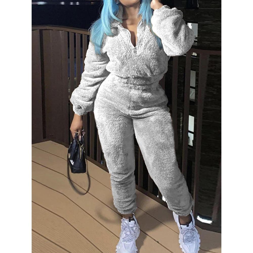 Women's Half Zip Long Sleeve Fleece Sweatshirt Jogger Pants Set Loose Fit Solid Color Two Piece Tracksuit Streetwear Loungewear