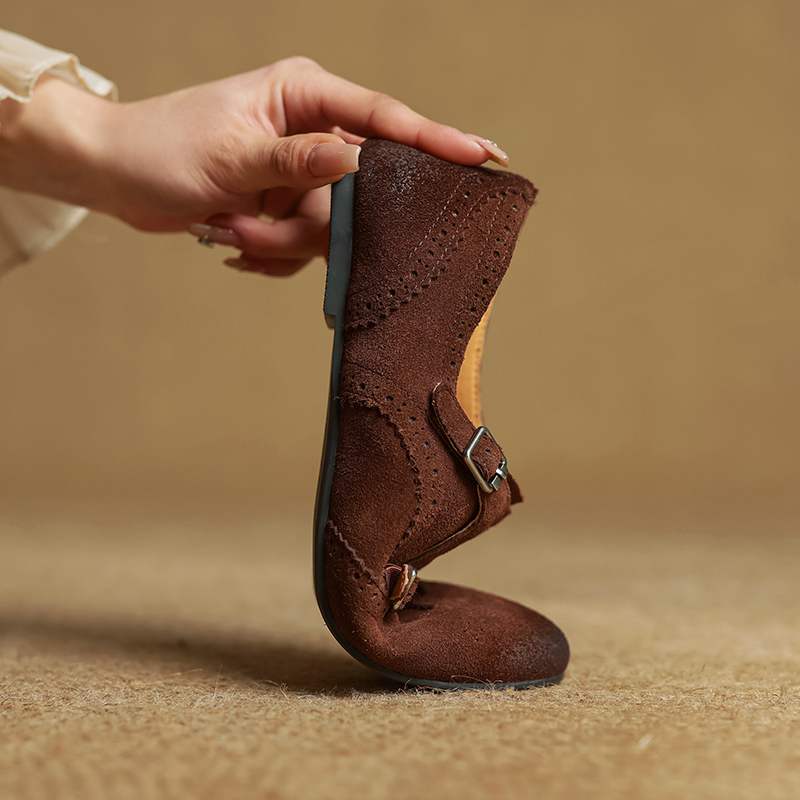 Krazing Pot Cow Skin Fashion Spring Autumn Low Heels metal buckle Oxford Shoes Women Round Toe Leisure Brogues flats