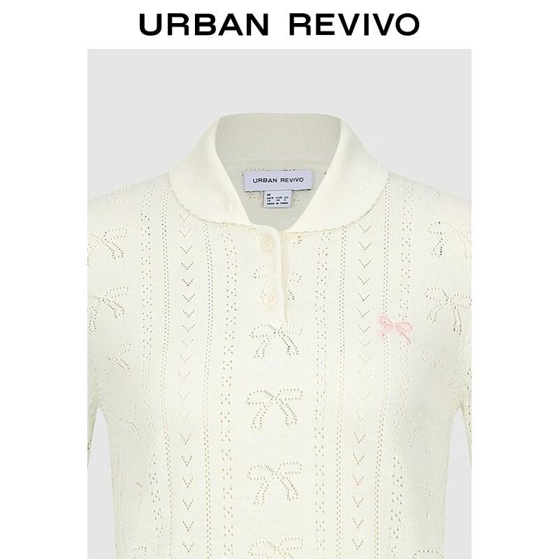 UR2026 Women's Openwork Cropped Knit Top with Peter Pan Collar