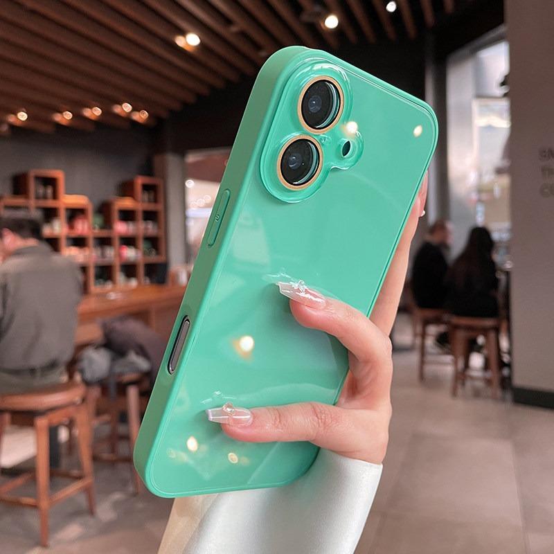 Cute Candy Color Glossy Glass Back Case For iPhone 17 15 16 Pro Max 14 13 12 11 Camera Protector Anti-shock Cover for iPhone17