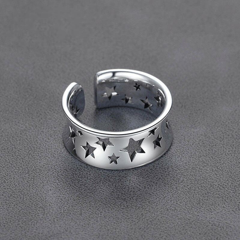 New Arrival Retro Concave Hollow Stars 925 Sterling Silver Personality Fashion Temperament Exquisite Opening Rings TYB187