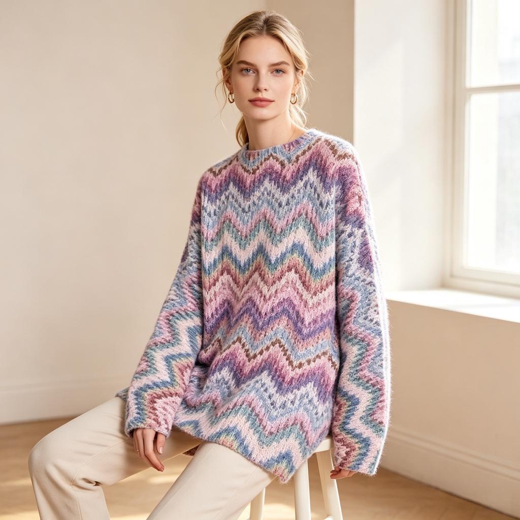 Christmas Sweater 3D Pattern Printed Women's Sweater Pullover Casual Loose Long Sleeve Knitted Crew Neck Top