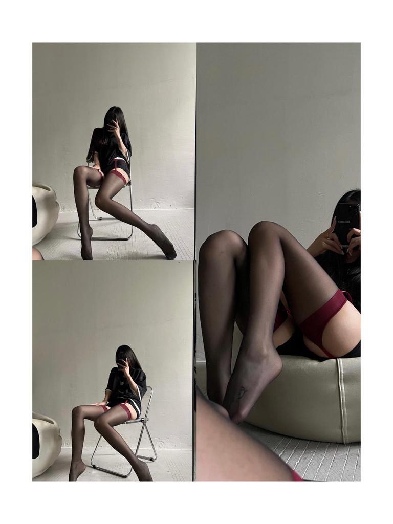 Damen Ultra-Dünne Rot Grau Sexy Strapsstrümpfe Oberschenkelhoch