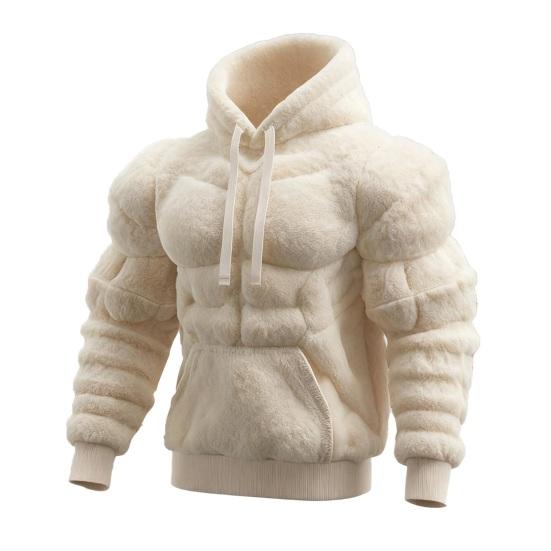 Men Muscle Hoodie Flannel Hooded Sweatshirt with Kangaroo Pocket Hunky Funny Pullover for Christmas Costume Street Wear Party