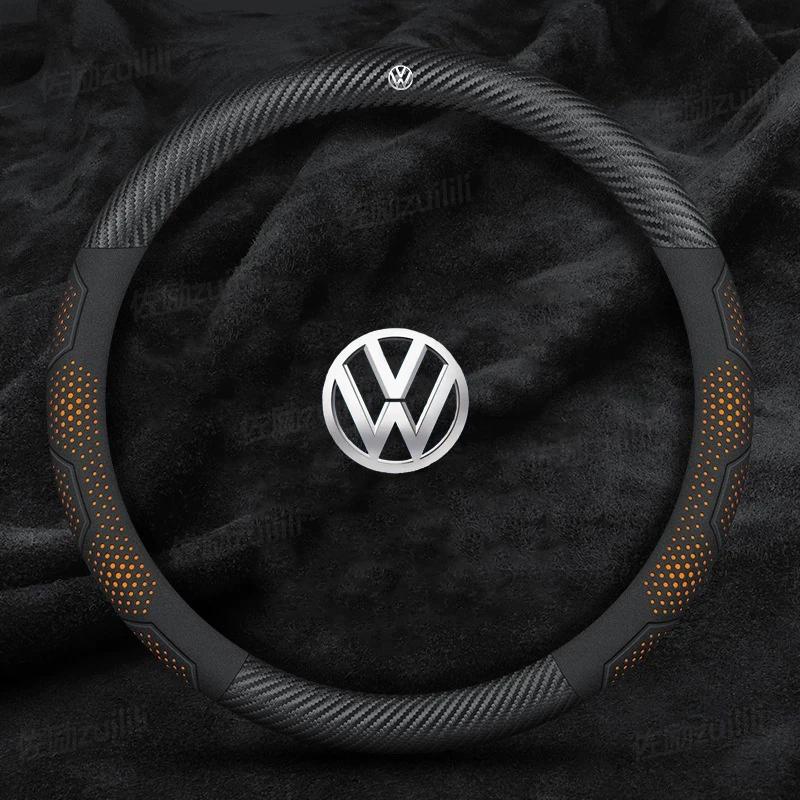 For Volkswagen T-ROC T-Cross Touareg Polo Passat Golf GTI Beetle Magotan Tiguan CC Carbon fiber Leather Car Steering Wheel Cover