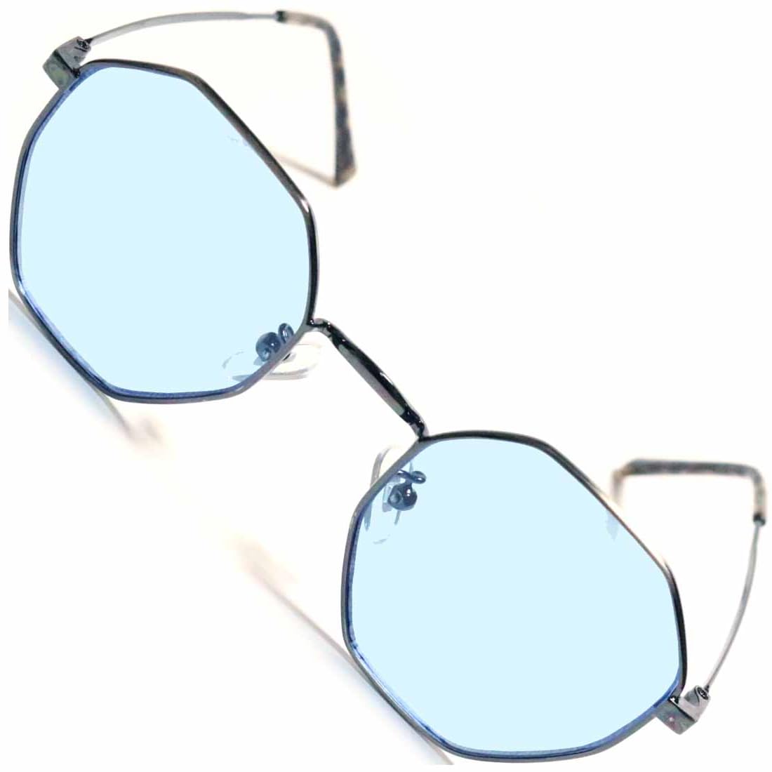 

[FashionBerry] Античное серебро x Светло-голубые солнцезащитные очки для мужчин и женщин, Восьмиугольная форма, Металлическая оправа, 99% защита от УФ, Легкие, Цветные