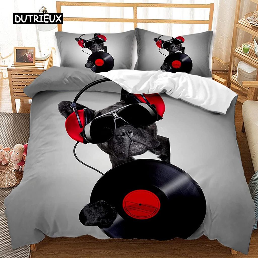 Zestaw Poszwy na Kołdrę Bulldog Poliester Zestaw Pościeli Bulldog na Łóżko Pojedyncze Styl Czarno-Biały Motyw Zwierzęcy Podwójny Queen King Size Poszwa na Kołdrę