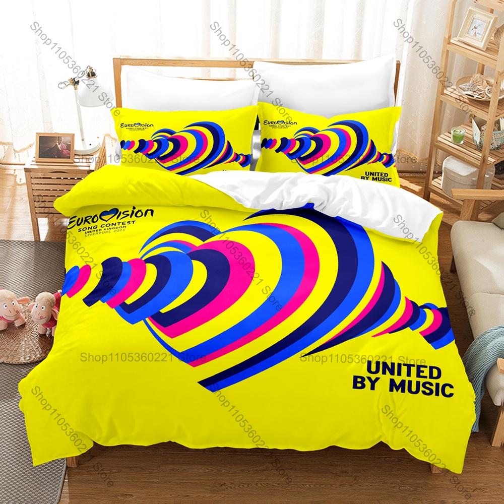 Copripiumino con Stampa al Neon del Palco a Onda Sonora Arcobaleno Logo Eurovision Classico + 2 Federe Set Biancheria da Letto 3 Pezzi Eurofans