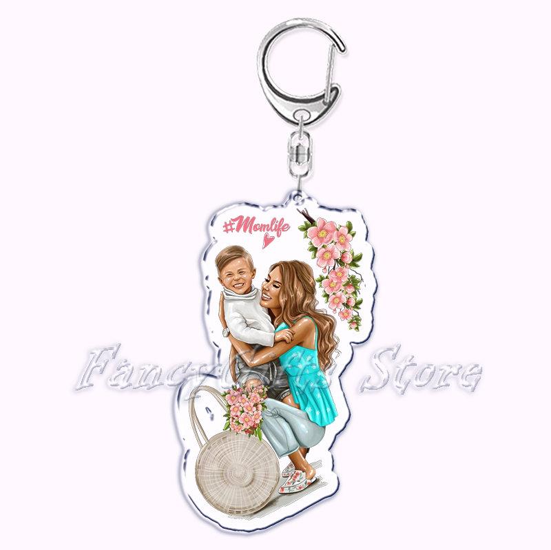 Cartoon Brown Hair Super Mama Mom Keychain for Accessories Bag Pendant Key Chain Ring Keychains Jewelry Mothers Fathers Day Gift