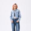 MLB Monogram Vintage Wash Casual Loose Fit Short Sleeve Denim Jacket Women jackets Light-Blue 3FDKM0151-50BLL