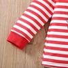 Spring Autumn Christmas Girls Outfit Long Sleeve Cartoon Striped Letter Crewneck Top And Pants Two Piece Fashion Kids Clothing Set