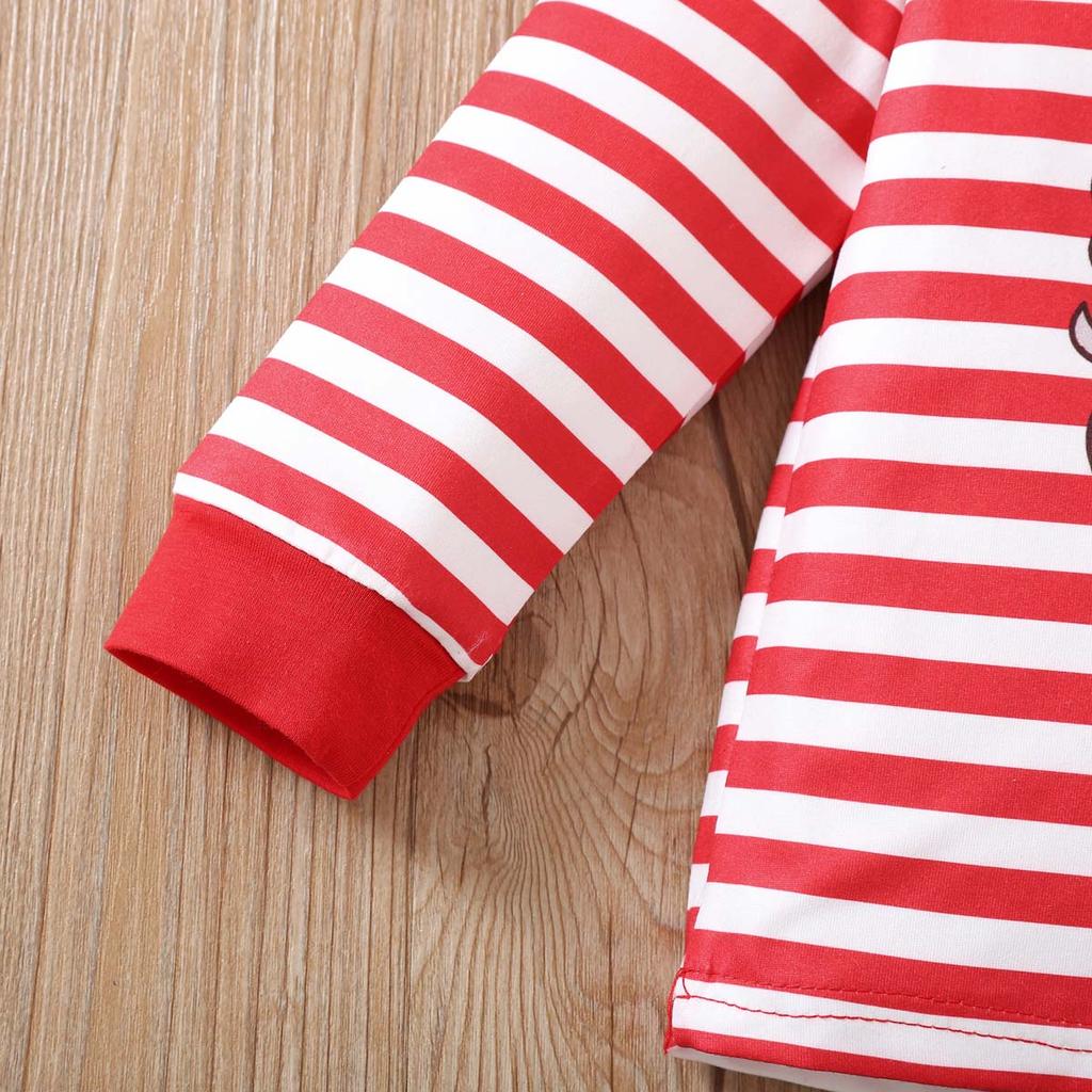 Spring Autumn Christmas Girls Outfit Long Sleeve Cartoon Striped Letter Crewneck Top And Pants Two Piece Fashion Kids Clothing Set