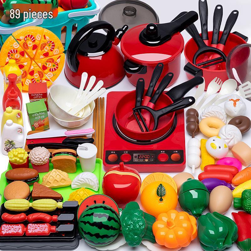 

Kids Pretend Kitchen Playset: Fruit Cutting & Cooking Utensils