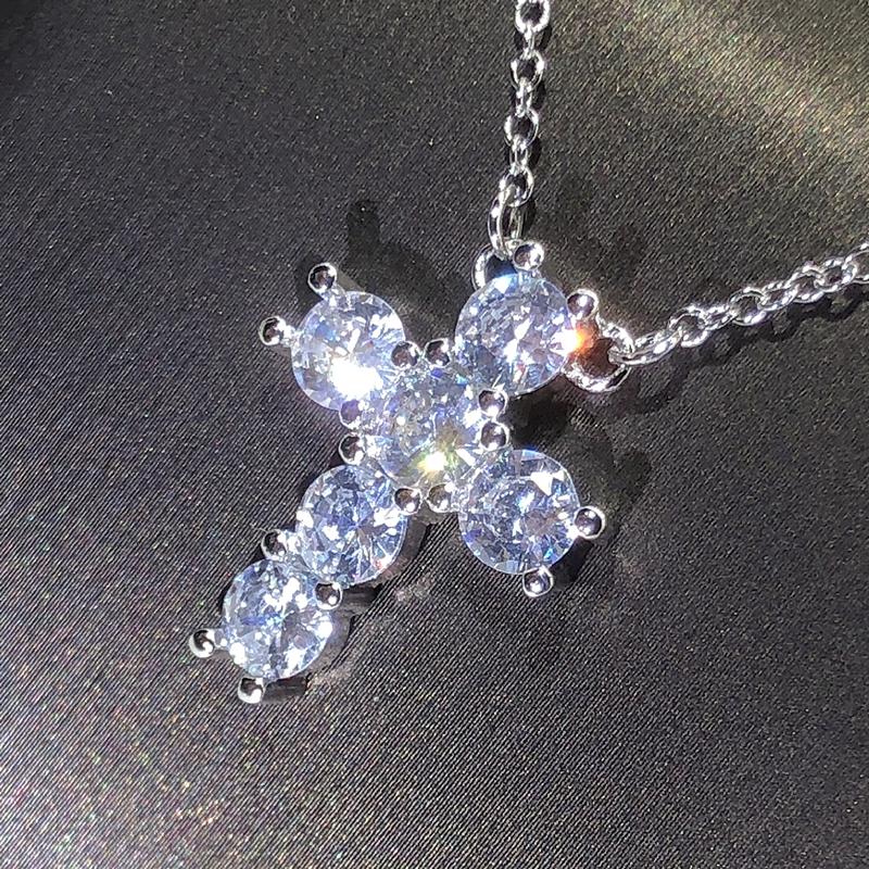 Exquisite 925 Silver Necklace Jewelry Women Wedding Fashion Cross CZ Crystal Zircon Stone Pendant Necklace Christmas Gift