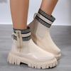 Fashion New Patchwork Pu Leather Ankle Boots Women Fashion Chunky Platform Chelsea Boots Woman Elastic Knitted Short Booties