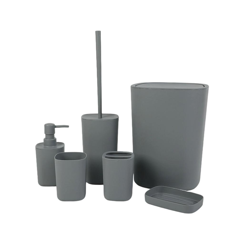 6 Piece Bathroom Set Plastic Toothbrush Holder Waste Bin Combo For Modern Bathroom Storage