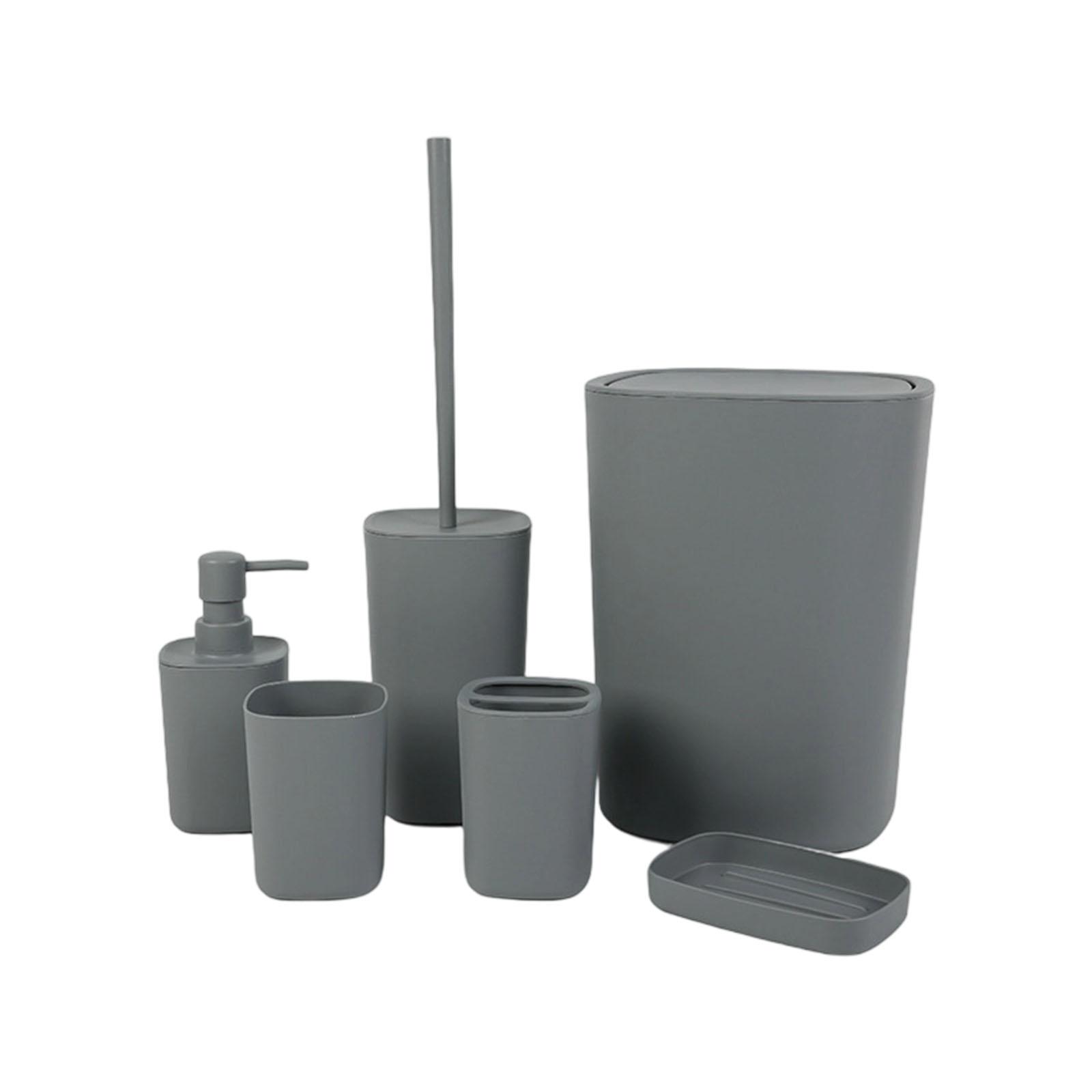 

Набор для ванной из 6 предметов Пластиковый держатель для зубных щеток Мусорное ведро Комбо для современного хранения в ванной разноцветный