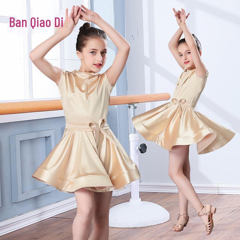 Mid-Sleeve Latin Dance Skirt for Girls – Competition & Performance-Grade Dancewear
