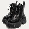 Women Punk Boots Platform Personalized Design Shoes Leather Cool Boots Retro Chunky Lace Up Casual Outdoor Shoes