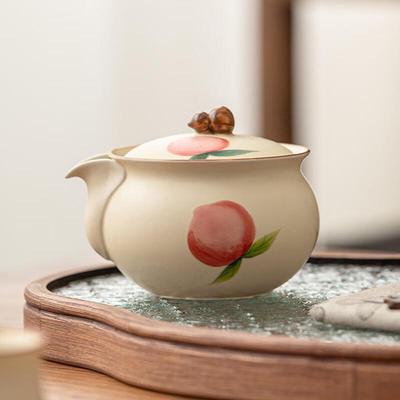 Cream Yellow Peach Fulu Ceramic Teapot