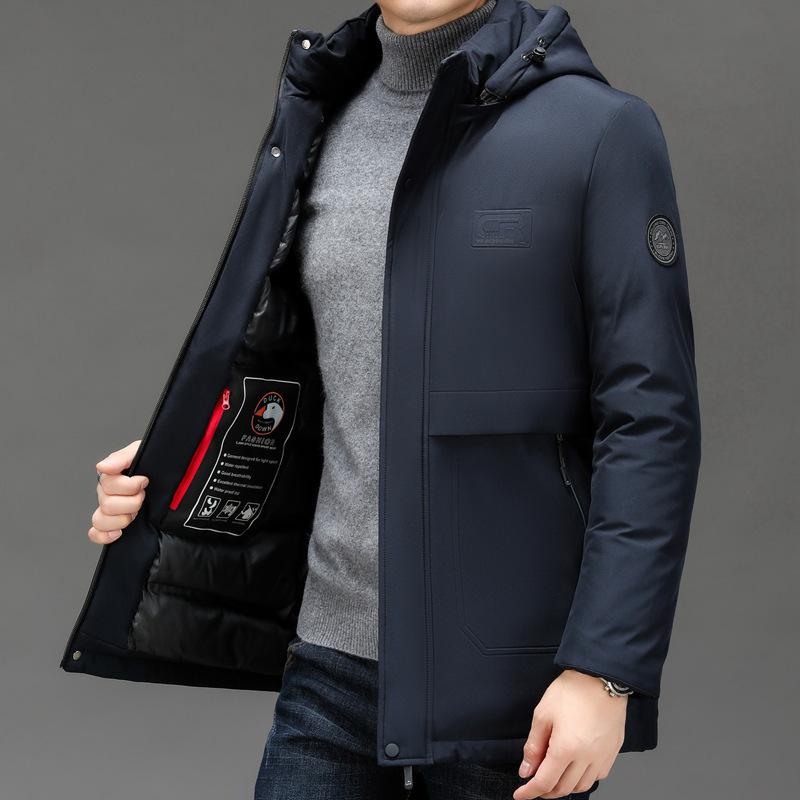 

Зимнее деловое хлопковое пальто с капюшоном для мужчин среднего и пожилого возраста, цельный комбинезон средней длины 3XL синий