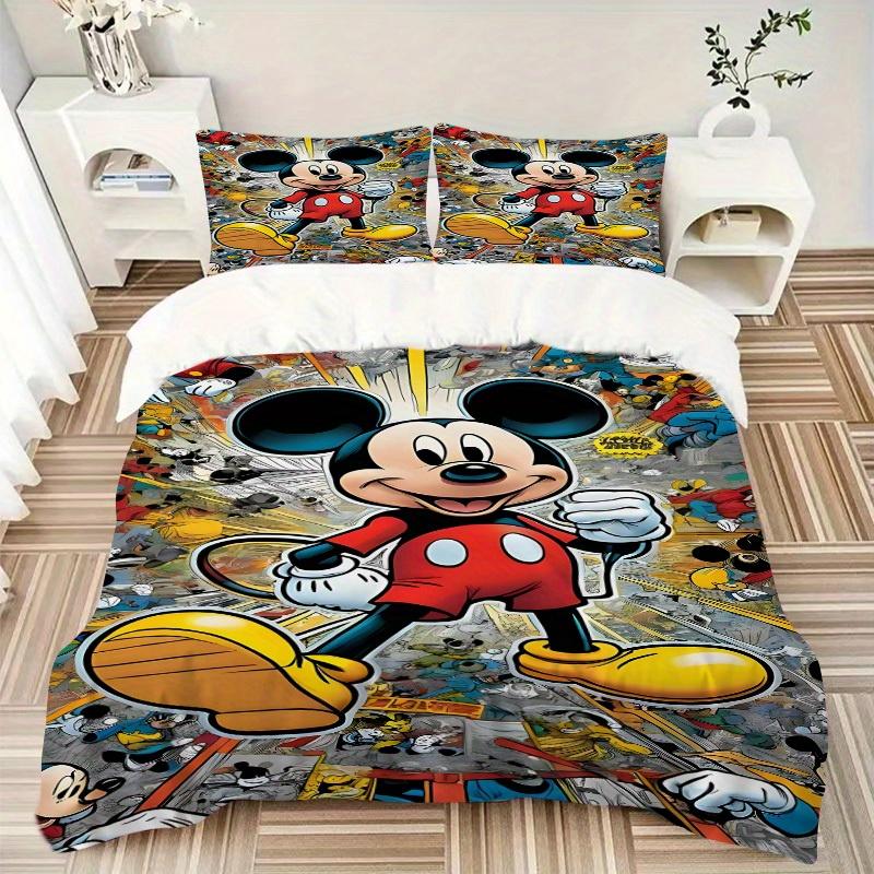 3pcs Mickey Mouse Printed Bedding Set, Breathable And Soft, Machine Washable, Christmas Gift, Suitable for Bedroom Decoration, 106