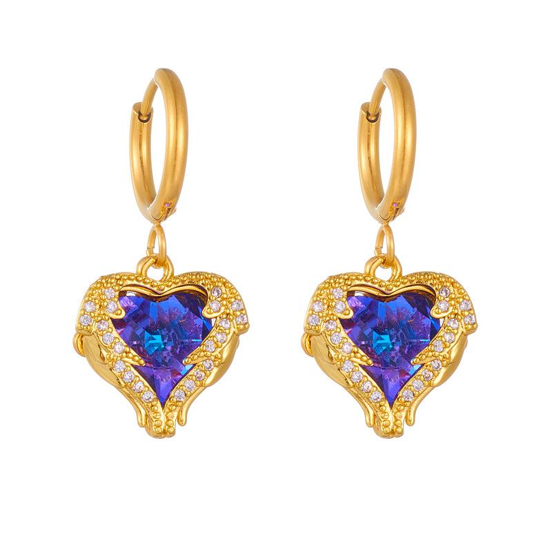 Gold Ombre Cubic Zirconia Heart Drop Hoop Earrings