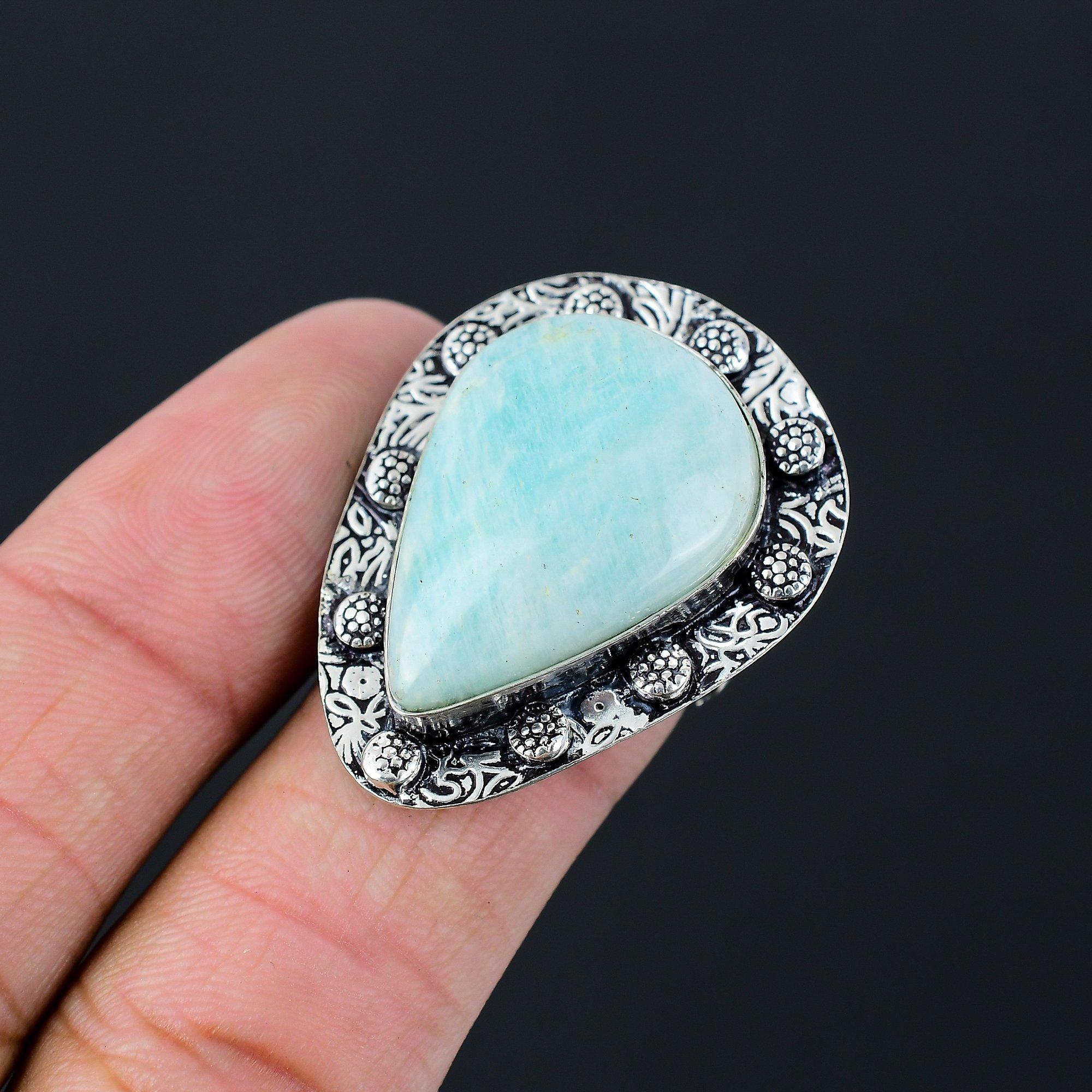 

Sisters Day Sale Pear Amazonite Stone Solitaire Birthday Ring Size 8 925 Silver 8