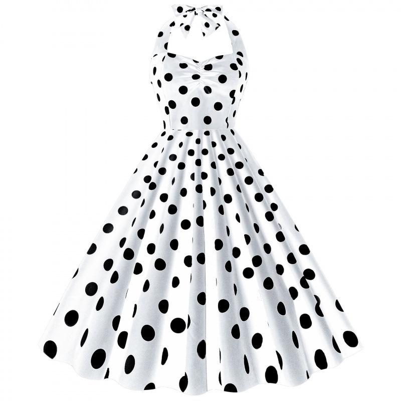 Polka Dot Retro 50s Hepburn Style Waist-Cinched Dress