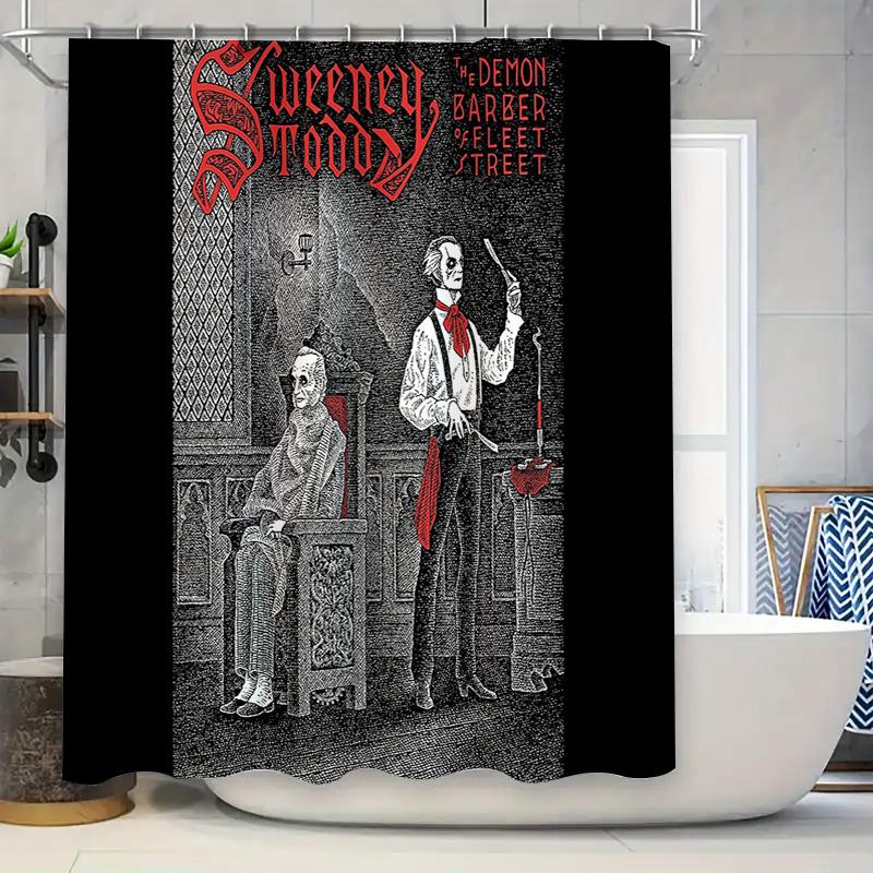 

Gothic Barber Horror Movie Shower Curtain Vintage Spooky Halloween Decoration Dark Art Bathroom Decor Gothic Home Textile Room D W60H190(CM)-1 Pcs